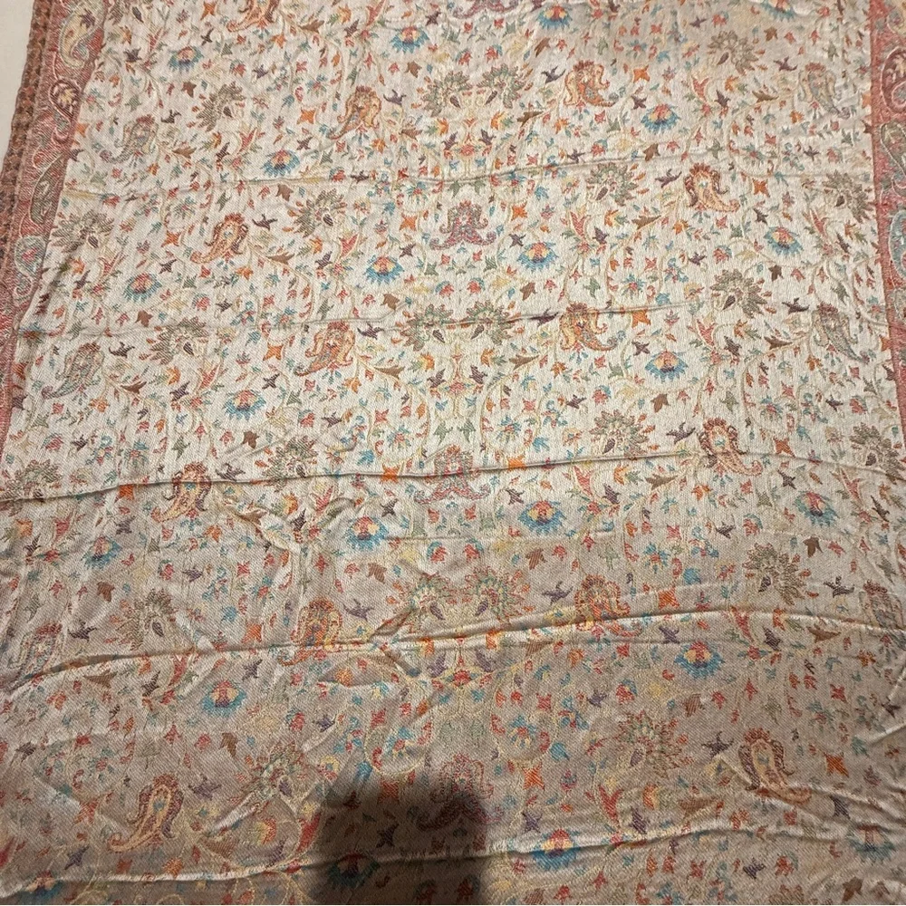 ✨ Luxe Indian Wool–Silk Jacquard Shawl | Hyderabad Artisan Weave | 30 x 80 NWOT - Picture 5 of 13